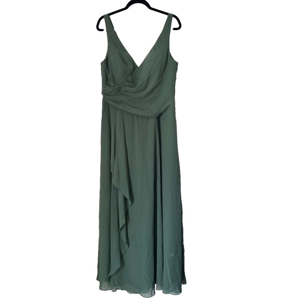 Azazie Kori Bridesmaid Dress Size A14 Eucalyptus Green Sleeveless Chiffon Formal